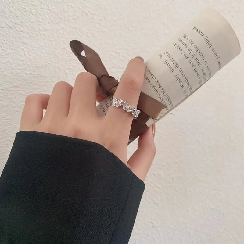 New Fashion Butterfly Rings Shiny Cubic Zirconia Leaves Geometric Adjustable Finger Ring Girls Minimalist Dainty Jewlery Gifts