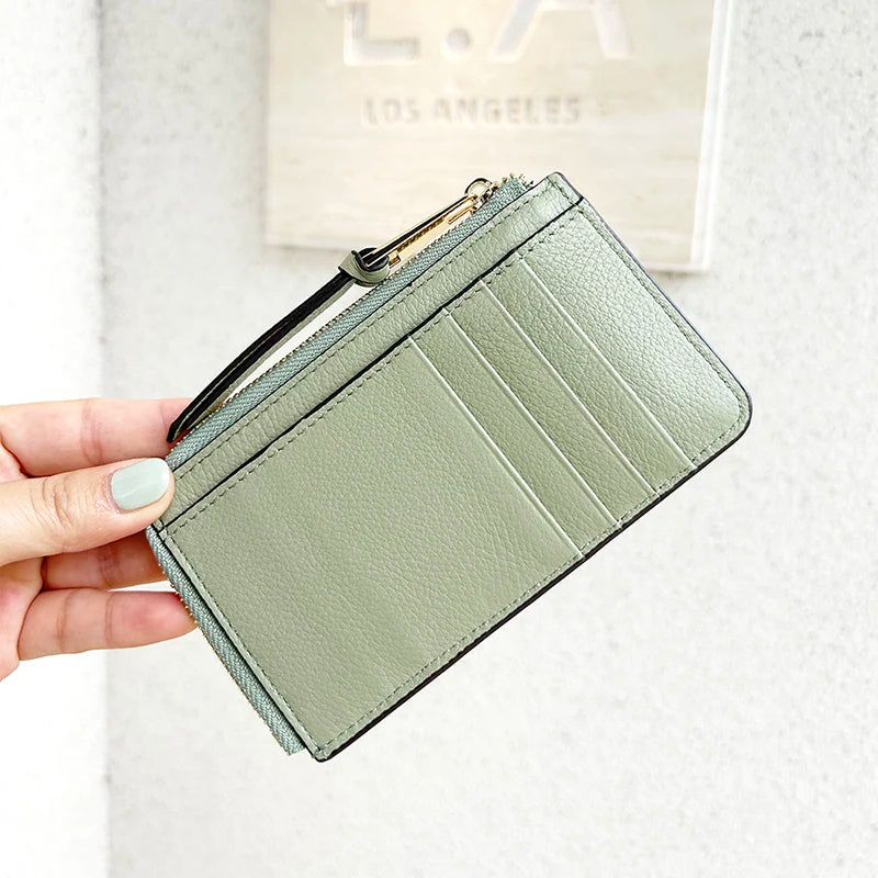 Luxury Genuine Leather Card Wallet Woman Custom Name Brand Card Holder Casual Zipper Lady Engraving Coin Purse Personalized Gift