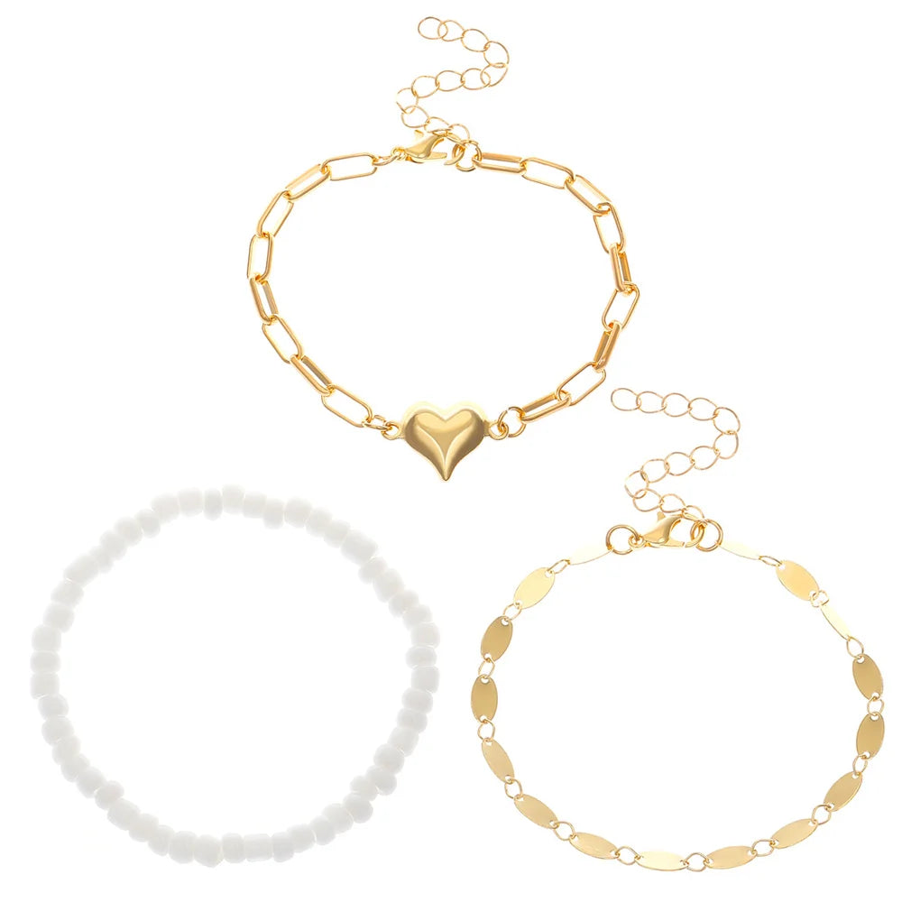 Trendy Heart Beads Friendship Bracelets for Women 3pcs Korean Fashion Multi Layered Love Bracelet Jewelry Accessories Gifts 2025