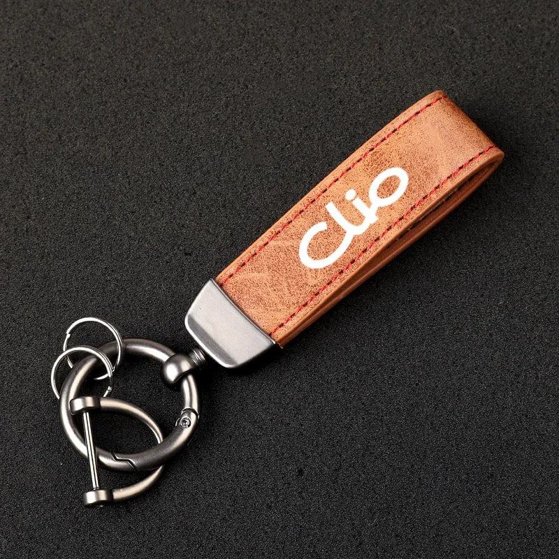 For Clio 2 3 4 5 MK2 MK3 MK4 Car Accessories With Logo Leather Car keychain Horseshoe Buckle Jewelry