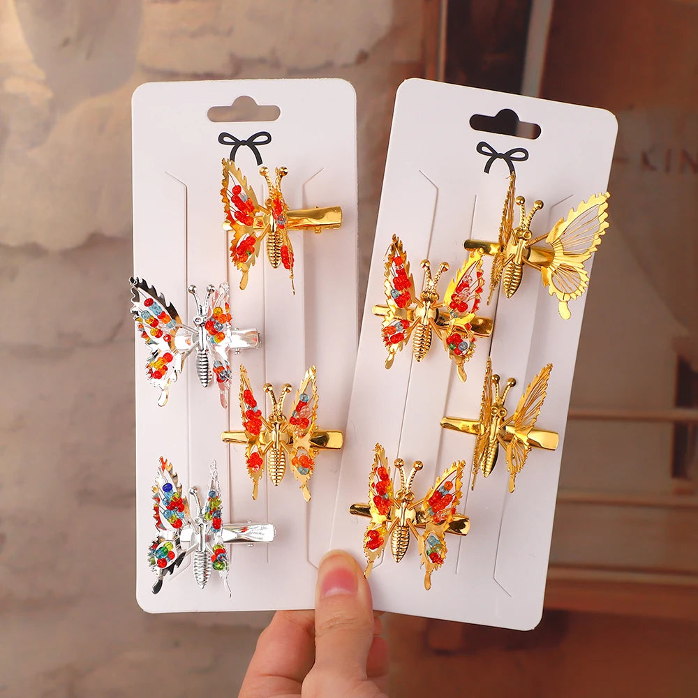 2Pcs/Set Fashion Metal Gold Hollow Butterfly Hairpins For Women Girls Hair Ornament Clip Barrette Headband Hair Accessories