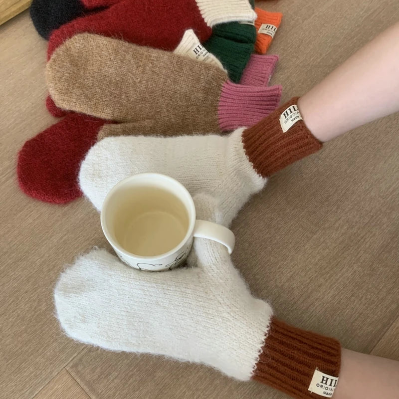 Women Winter Keep Warm Plush Gloves Elasticity Soft Full Fingers Mittens Knitted Girls Fashion Gloves For Women