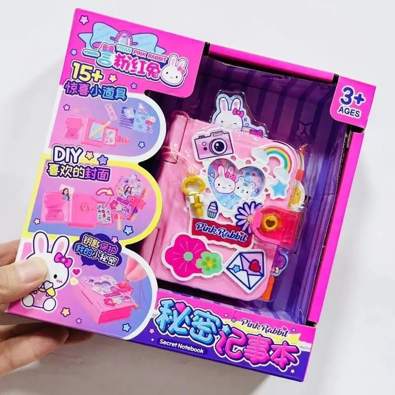Cartoon Pink Rabbit Secret Mini Notebook Secret Diary Creative Handmade Diy Simulation Girl Toy Set Gift Birthday Gift