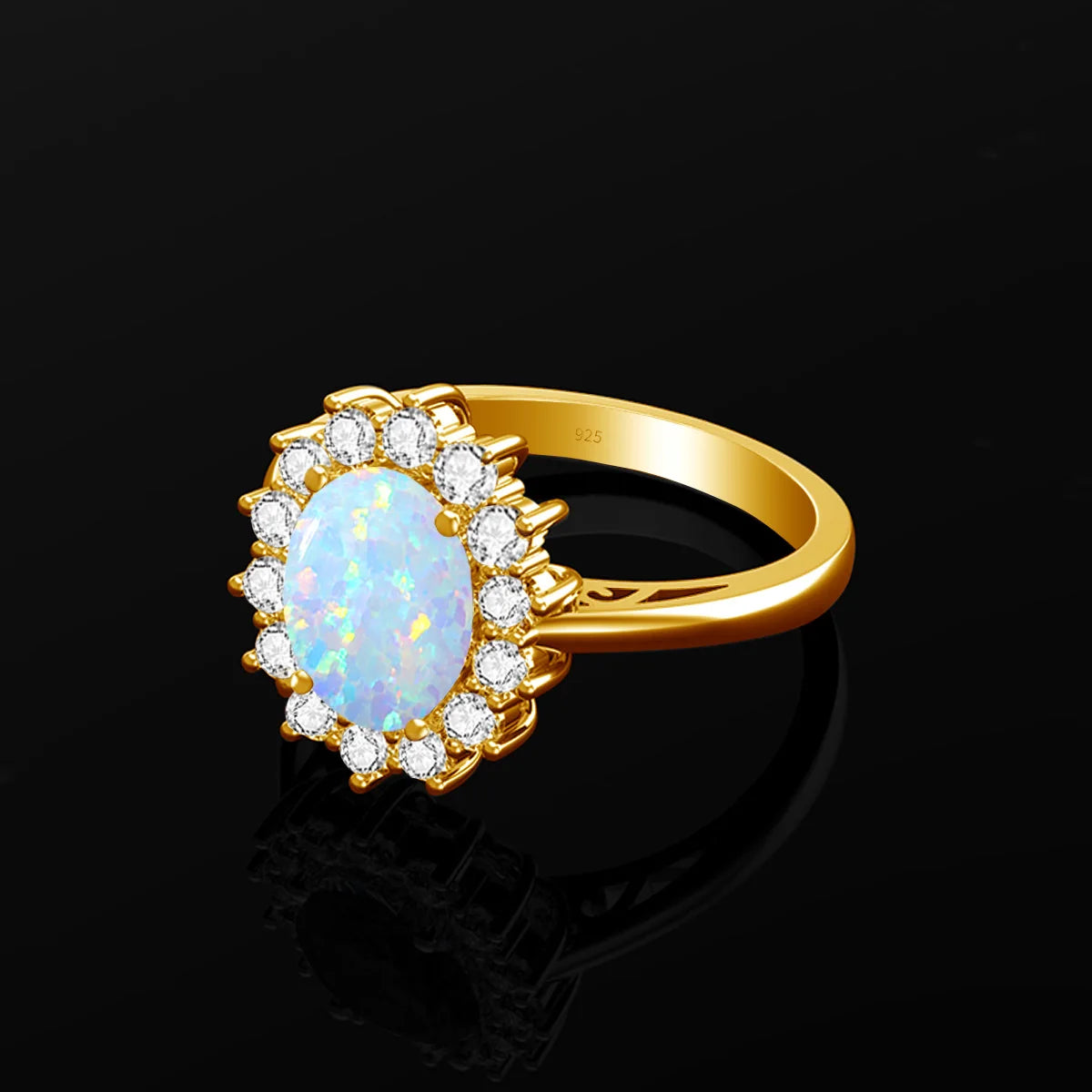 Oval Cut 8*10mm Opal Ring Gold Eternity Luxury