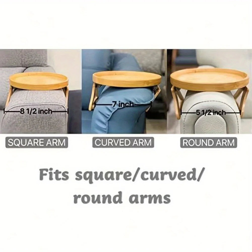 2025 Wooden Sofa Armrest Tray Circular Clip on Breakfast Tray Home Use Foldable Sofa Side Table Snack Integrated Storage Tray
