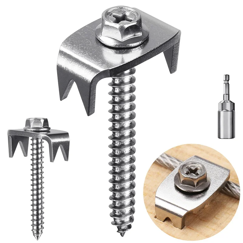 VELIF-Fence Staples,Fence Nails For Softwood, Reusable Wire Fence Staples Screws For Mesh & Woven Fencing, 100Fence Fasteners