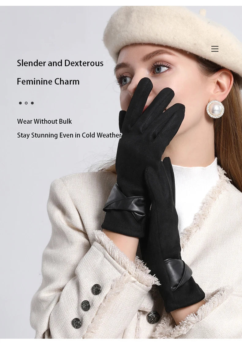 Winter gloves for women suede cold-proof and warm gloves for women plus velvet thickened gloves touch screen gloves