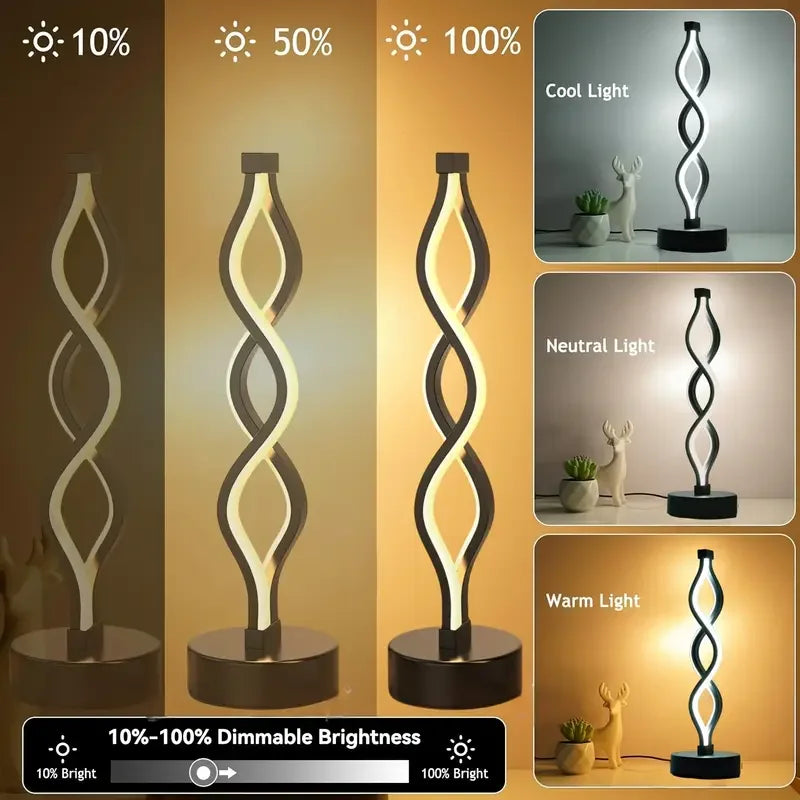 Modern LED Table Lamp Creative Spiral Table Light Soft Light Protection for Eyes 3 Color Dimming for Home Office Night Light