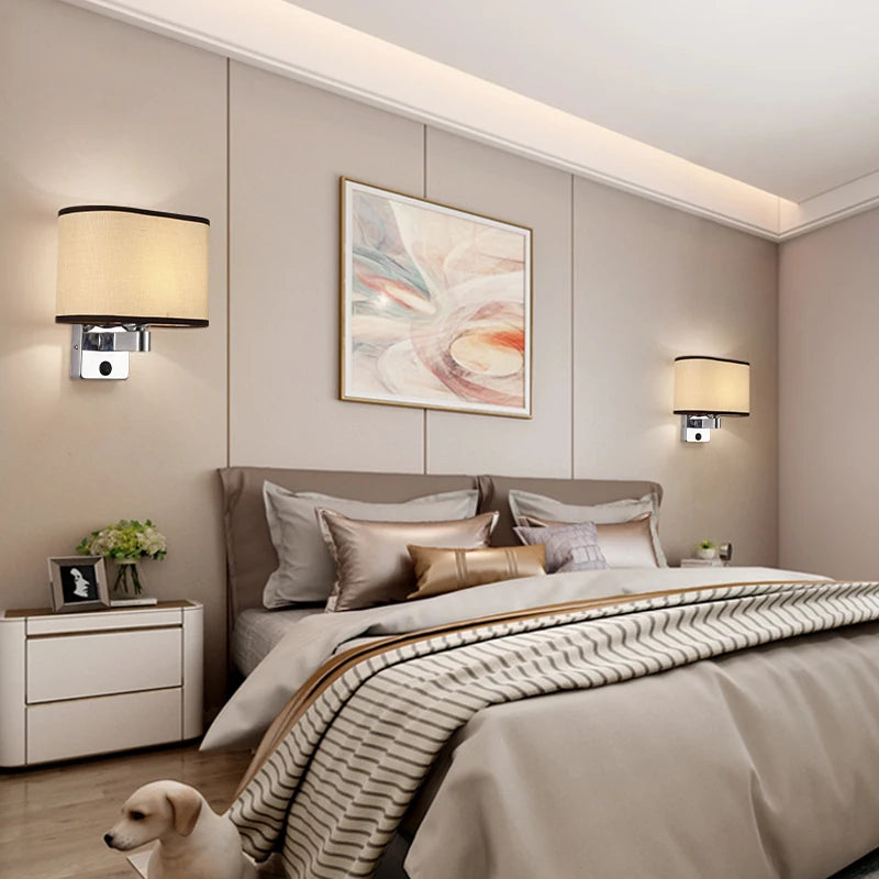 LED Lights Indoor Lighting Fabric Lampshade Wall Lamps for Bedside Bedroom Living Room Hotel Stairs Hotel Home Decoration