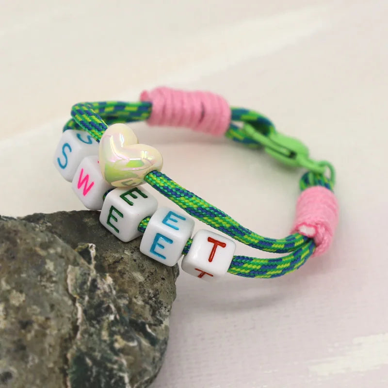 Women's Bracelet Trendy Accessories Letter LOVE Heart Buckle Beaded Colorful Rope Bohemian Bracelet Party Jewelry Wholesale