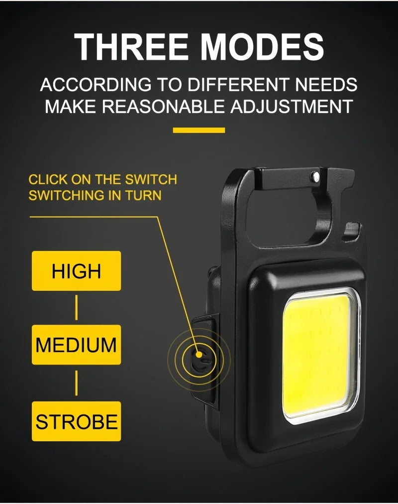 LED Working Light USB Rechargeable Mini Flashlight Portable Bright Keychain Pocket Clip Lantern Outdoor Hiking Fishing Camping