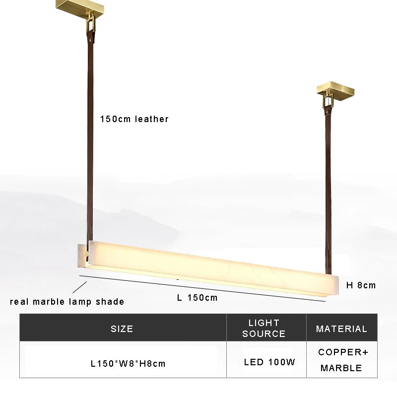 LED Light Luxury Leather Long Spanish Marble Pendant Light for lustre Living Room Recessed Decorative Lighting Ceiling Fixtures.