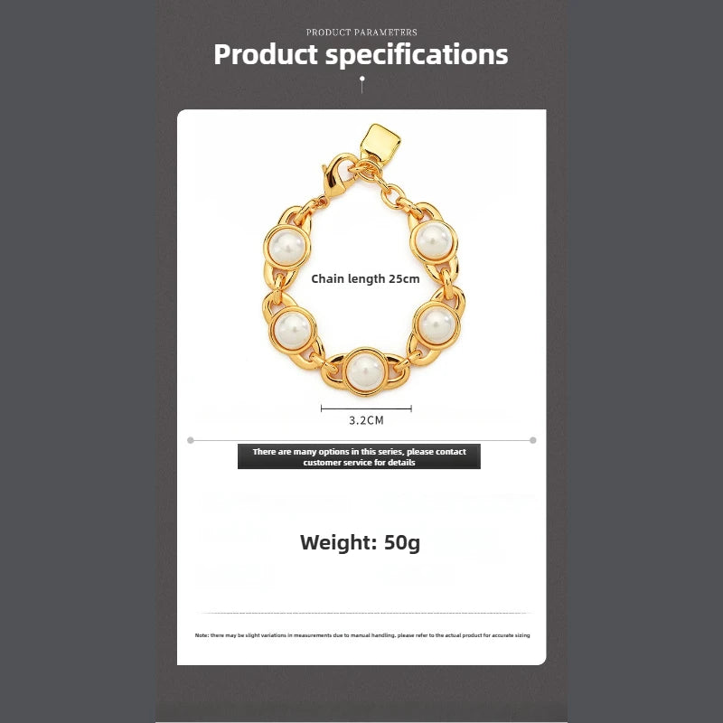 Trendy Pearl Golden Bracelet Heavy Retro Bangle Luxury Jewelry Elegant Accessories Party Gift
