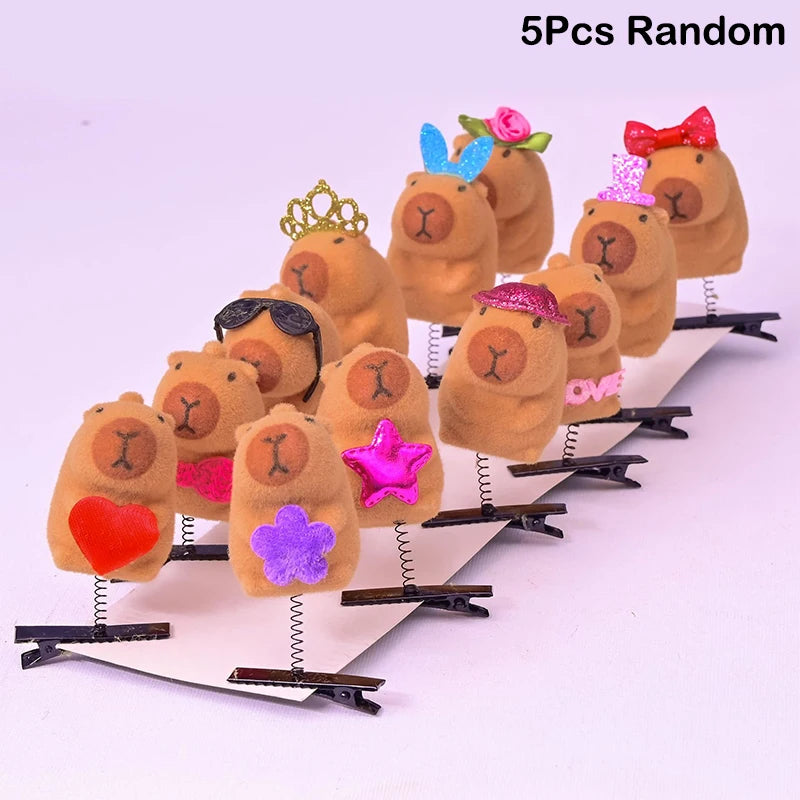 5Pcs Cartoon Funny Children 3D Capybara Hairpin Fashion Cute Hair Clip Versatile Bangs Hair Clip Kawaii Hair Accessories Gifts