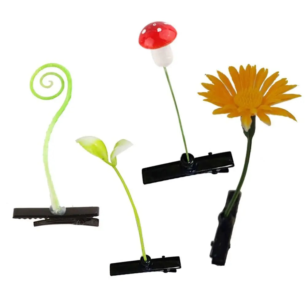 1Pair Simulation Bean Sprout Hair Clip Cherry Mushroom Flower Plant Hairpins Funny Butterfly Cartoon Duckbill Clips Female/Kids