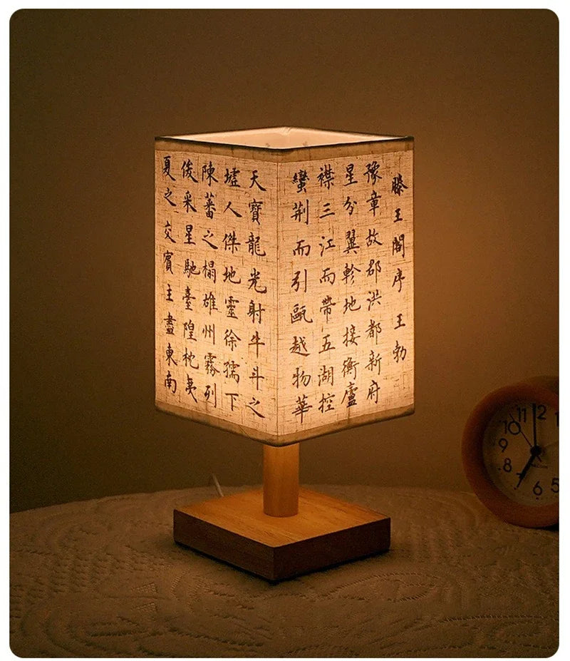 LED Decoration Table Lamps Simple Dimmable Plug Night Light Fabric Lampshade Square Bedroom Chinese Style Bedside Desk Lights