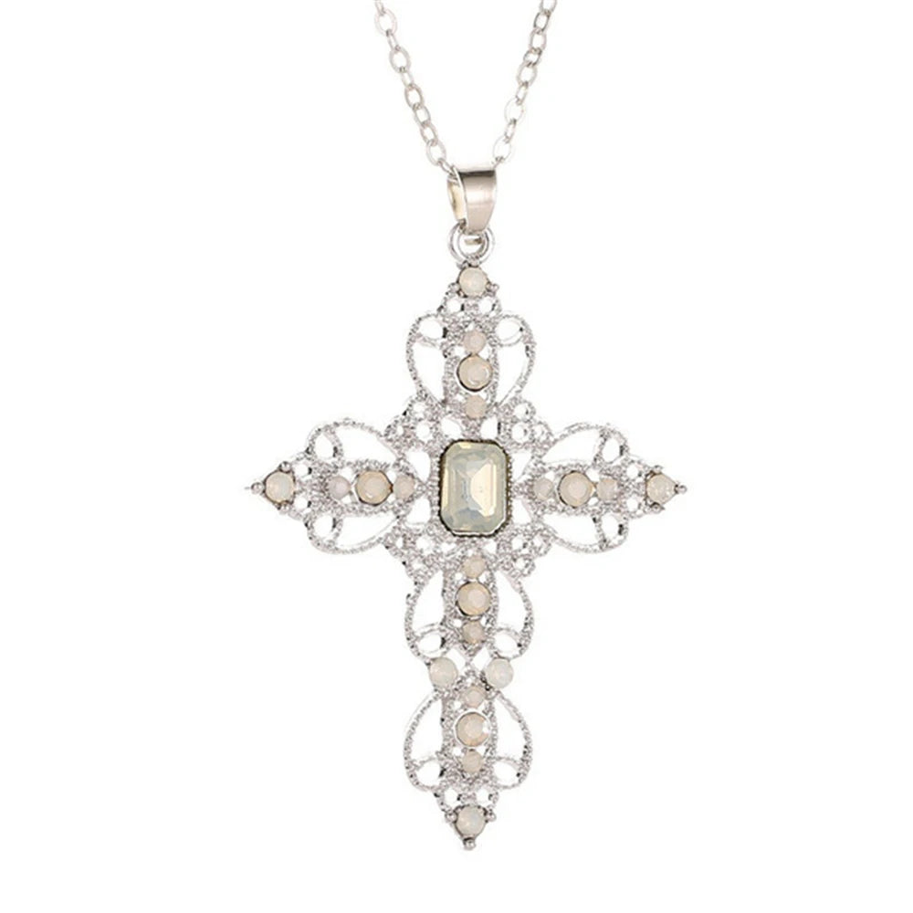 Fashion Exquisite Hollow Cross Necklace Bohemian Inlaid Rhinestones Clavicle Chain Jewelry Gifts For Women Girls Party Wearing