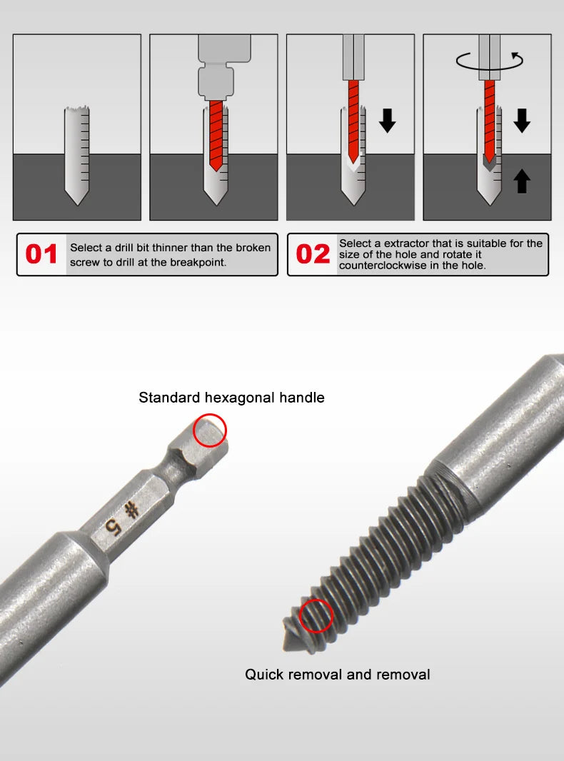 5pc Hex Handle Broken Head Screw Removal Tool 60mm Black Electric Hex Screw Removal Tool Set Cover Manual Screwdriver