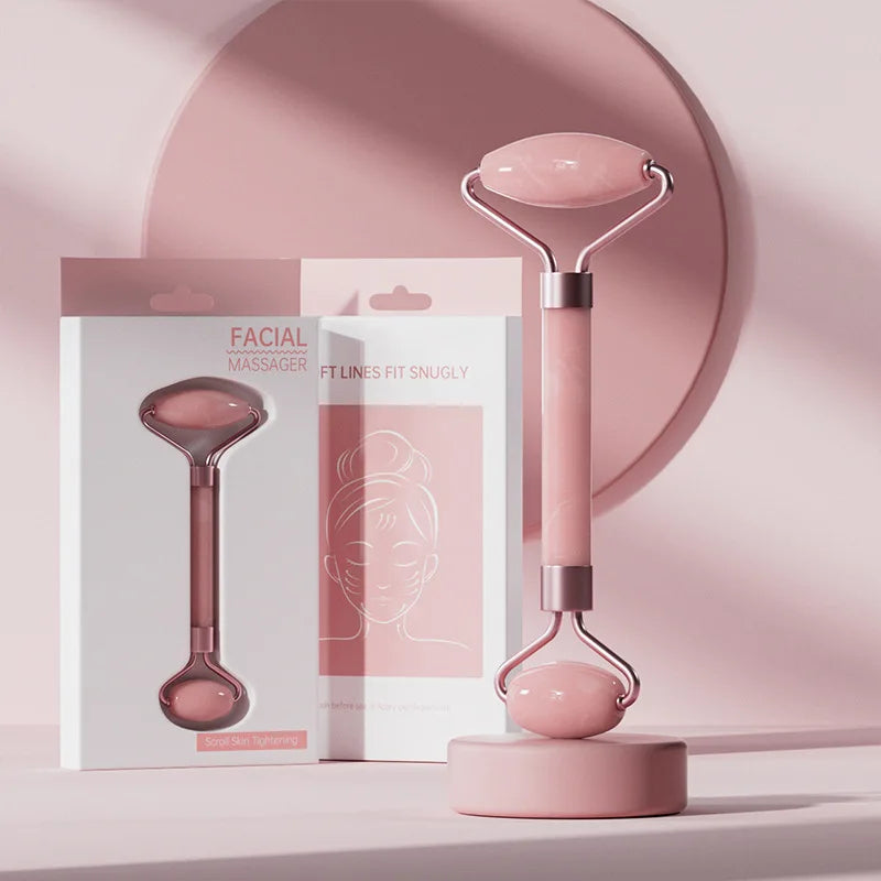 Face And Neck Massager Roller and Guasha Board Resin Non-rose Crystal Jade Roller Beauty Double-ended Massage Skincare Tools