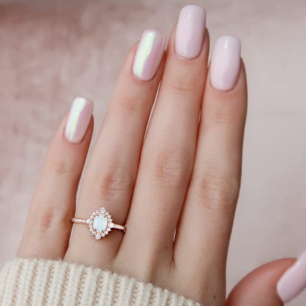 Trumium 3Pcs Rose Gold Color Stackable Rings 1.5CT Oval Bridal Ring Sets Opal Knuckle Ring Engagement CZ Wedding Band for Women