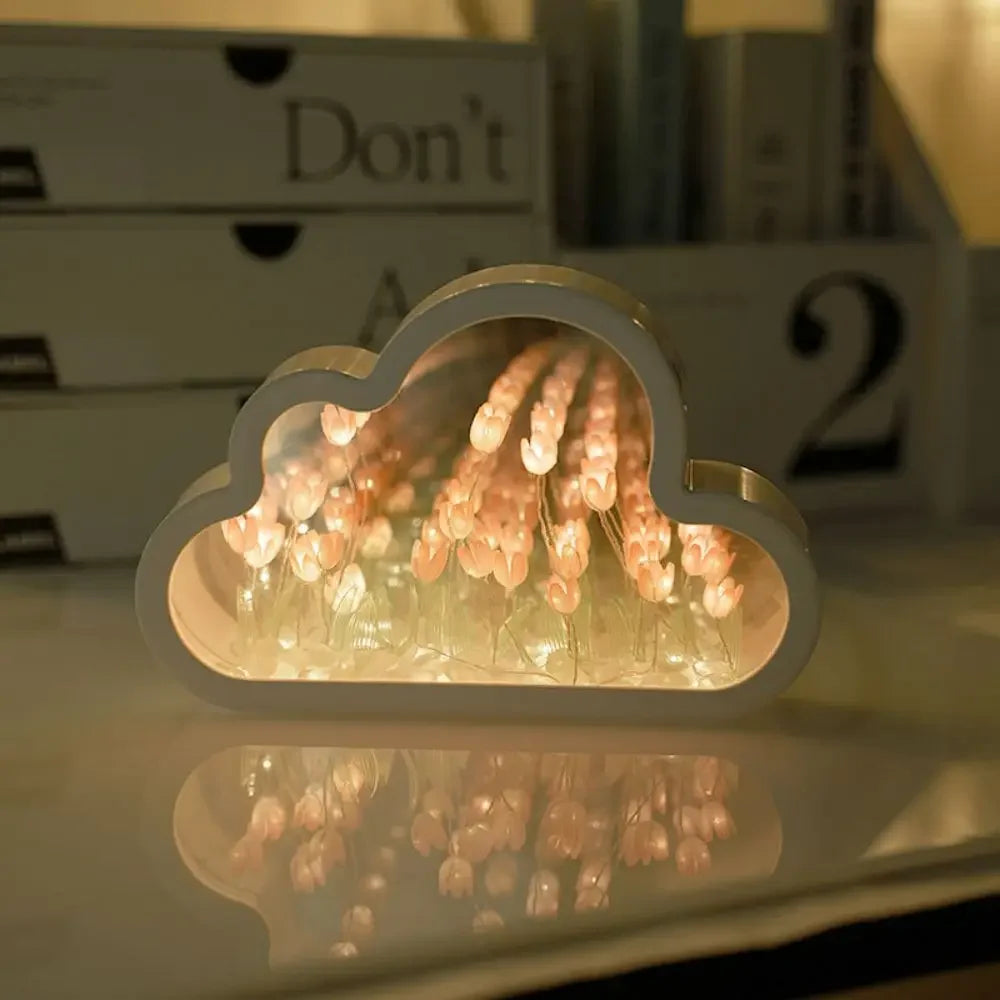 1pc Handmade DIY Clouds Tulip Lamps LED Night Light Mirror Table Lamps Bedroom Ornaments Decoration Flower Sea Atmosphere Lamp (Free Shipping) 💝💖🌹 (Free Shipping) 💝💖🌹