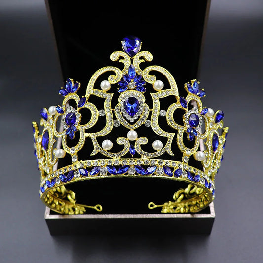 Wholesale Rhinestone Big Pageant Crown AB Colorful Crystal Tall Beauty Crown Diamond Preal King and Queen Tiaras