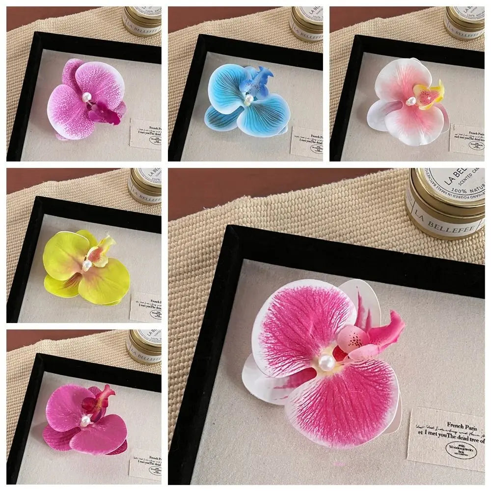 Simple Cloth Flower Hair Clip Butterfly Orchid Pearl Orchid Flower Hairpin Korean Style Bohemian Style Girl Hair Clip Seaside