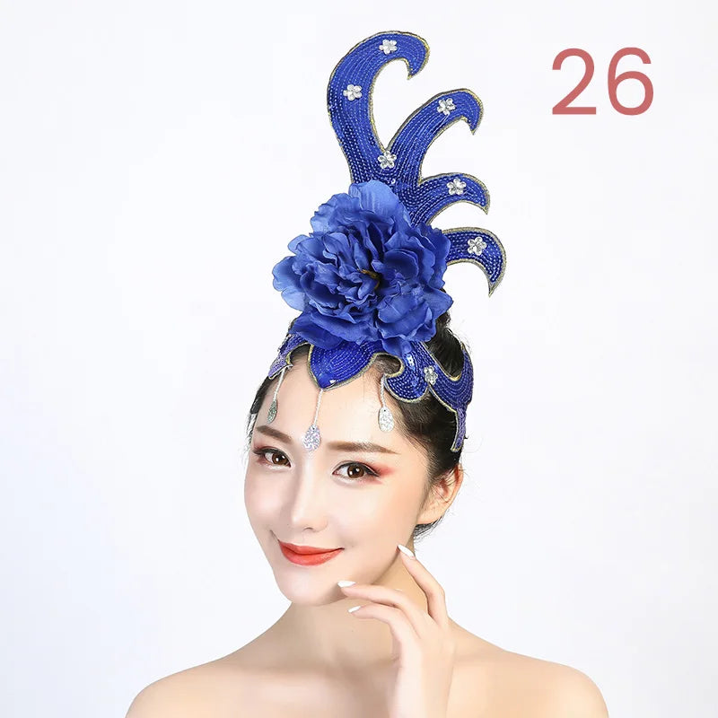 Women Yangko Folk Dance Tiara Dance Classical Dance Head Flower Headdress Opening Dance Show Stage Performance Hair Accessories