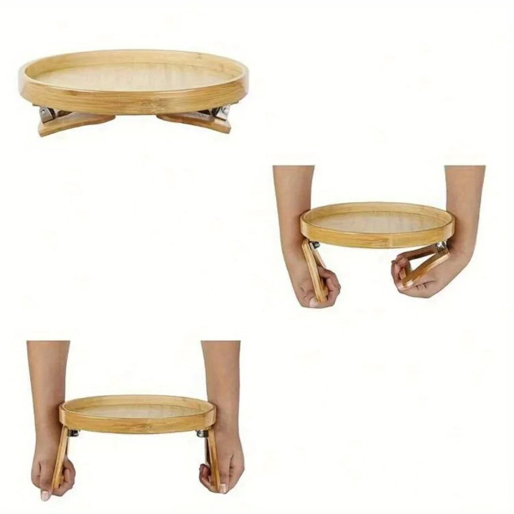2025 Wooden Sofa Armrest Tray Circular Clip on Breakfast Tray Home Use Foldable Sofa Side Table Snack Integrated Storage Tray