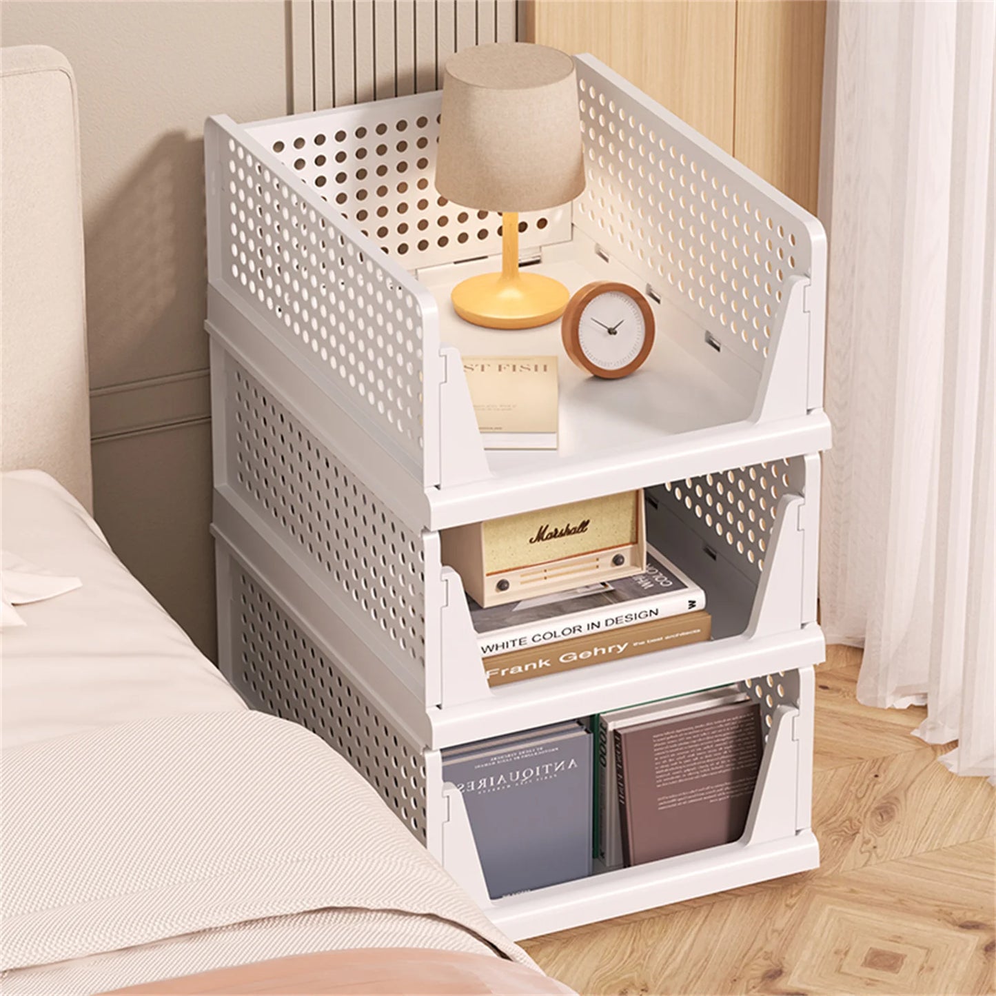 Clothes storage baskets can be stacked with drawer storage baskets, wardrobes, layered partitions, and pull-out folding storage