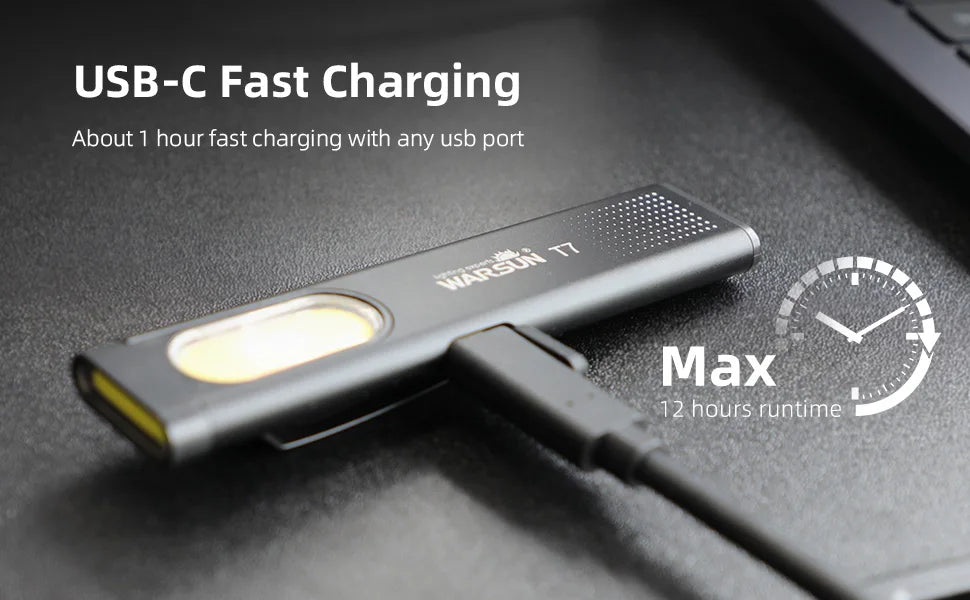 WARSUN Compact Multi-Mode Pocket LED Flashlight T7 - 675LM, USB-C Rechargeable, IPX4, Dual Material, Red/Blue Strobe