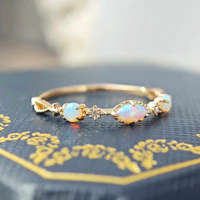 Vintage Bijou Opal Ring For Women Classic Elegant Thin Ring 925 Sterling Silver Gold Plated Fine Jewelry Accessories Gift