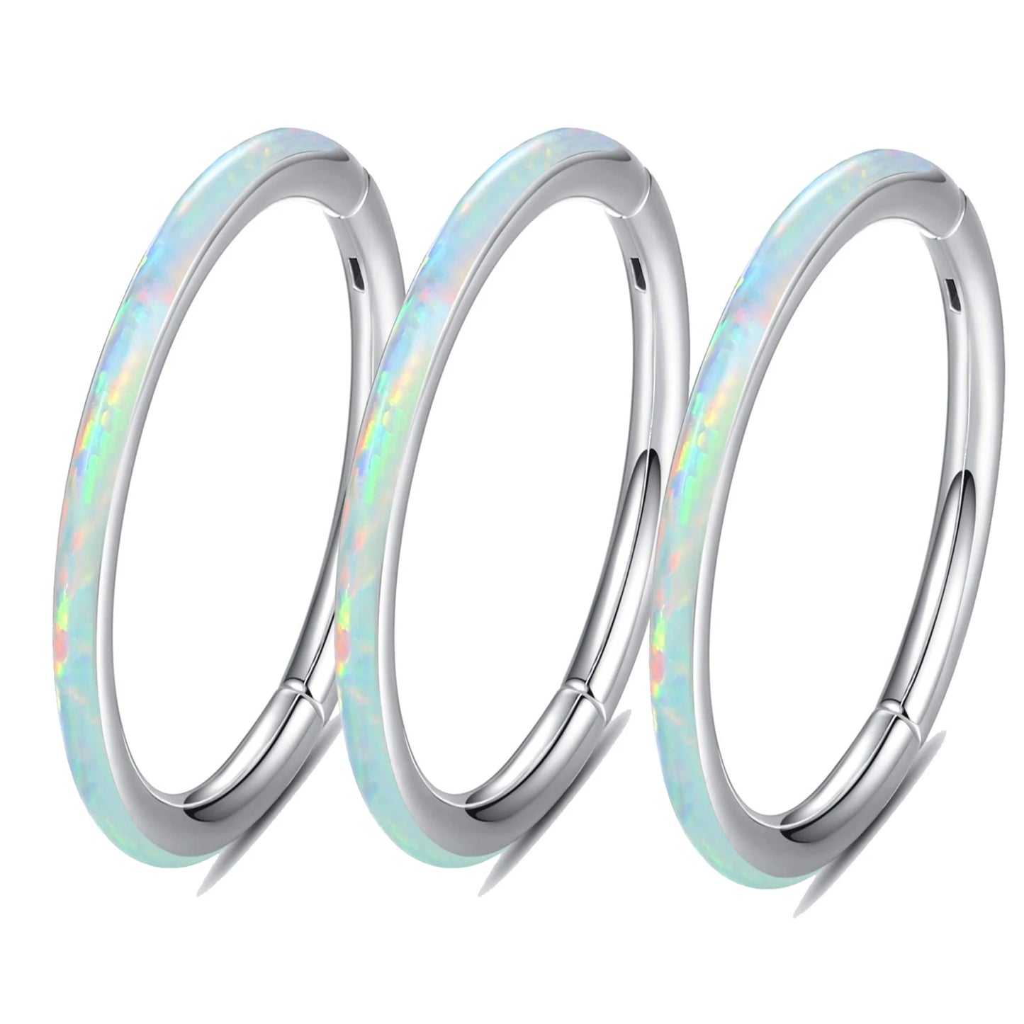 Opal Hinged Nose Ring Hoop Women Septum Hoop Ring Tragus Rook Ring Piercing Jewelry Lip Labret Ring Clicker Cartilage Earrings