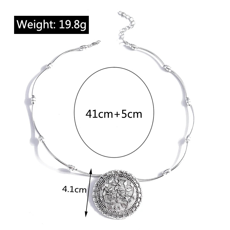 Fashion Choker Necklaces for Women Female Metal Round Vintage Statement Necklace Girls Party Holiday Jewelry Gifts