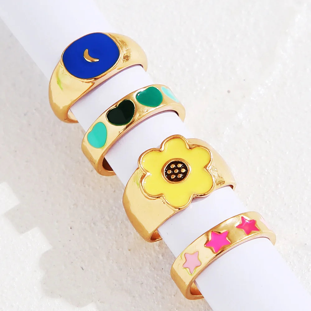 Pink Enamel Butterfly Ring Gold Finished Set For Women Crystal Enamel