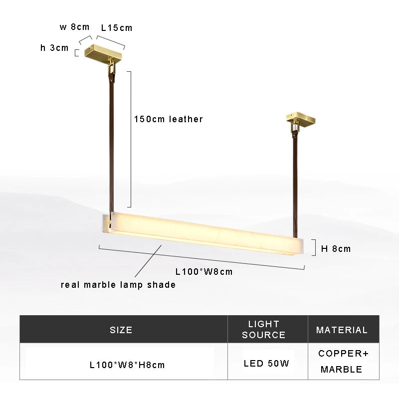 LED Light Luxury Leather Long Spanish Marble Pendant Light for lustre Living Room Recessed Decorative Lighting Ceiling Fixtures.