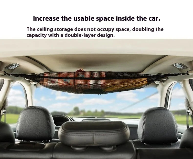 Car Roof Storage Net Durable Adjustable Hanging Organizer Bag for Vehicle Trunk Cabin Accessories Universal Fit