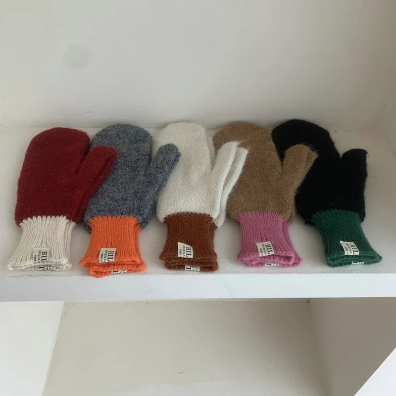 Women Winter Keep Warm Plush Gloves Elasticity Soft Full Fingers Mittens Knitted Girls Fashion Gloves For Women