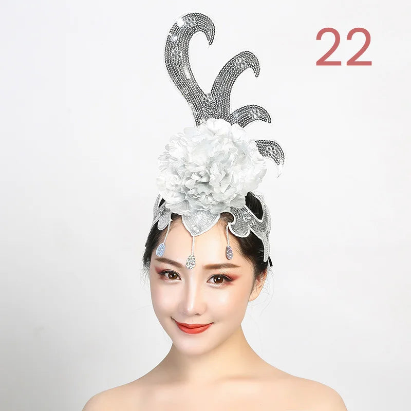Women Yangko Folk Dance Tiara Dance Classical Dance Head Flower Headdress Opening Dance Show Stage Performance Hair Accessories