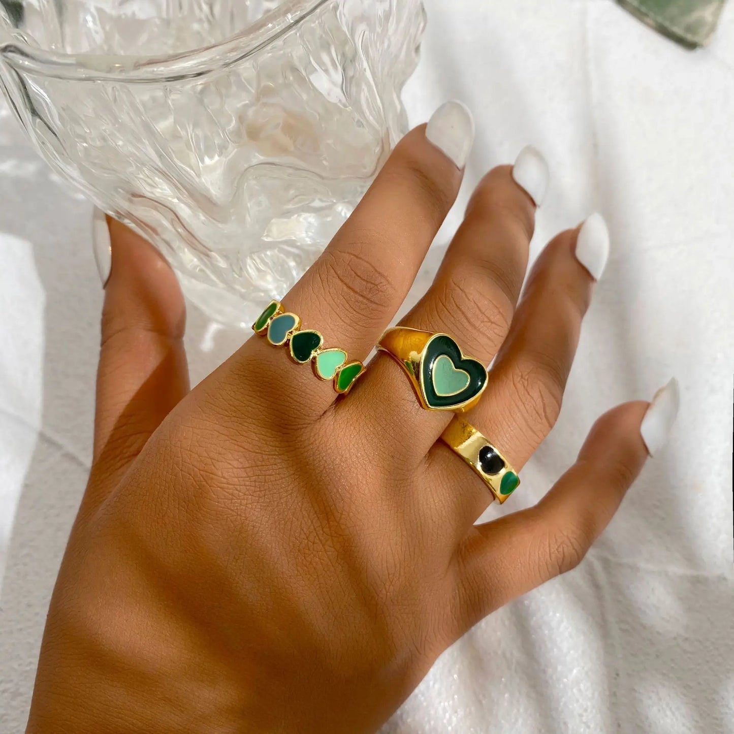 Pink Enamel Butterfly Ring Gold Finished Set For Women Crystal Enamel