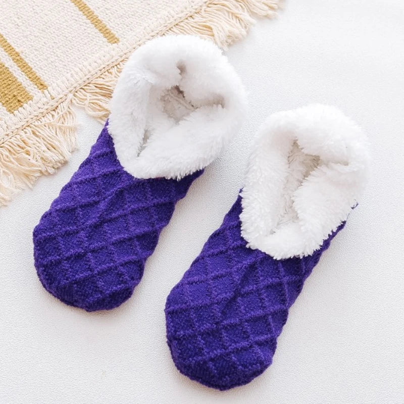 Women Winter Warm Thick Socks Anti Slip Home Floor Carpet Fuzzy Socks Lamb Wool Velvet Solid Colors Indoor Sleep Slippers Socks