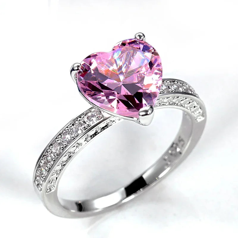 Luxury Solitaire Women Heart Engagement Rings Pink Cubic Zirconia Proposal Rings For Girlfriend Anniversary Gift jewelry rings