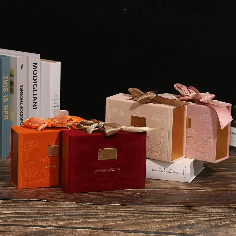Valentine's Day Gift Box with Satin Ribbon Bow Chinese Candy Box with Magnetic Closure Gift Wrapping Bag Event Party Supplies