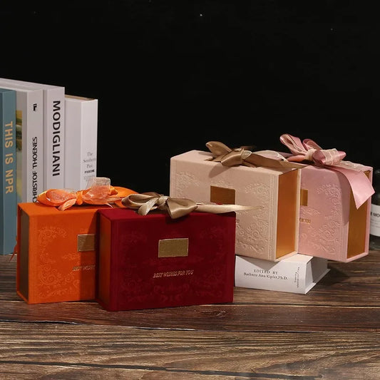 Valentine's Day Gift Box with Satin Ribbon Bow Chinese Candy Box with Magnetic Closure Gift Wrapping Bag Event Party Supplies