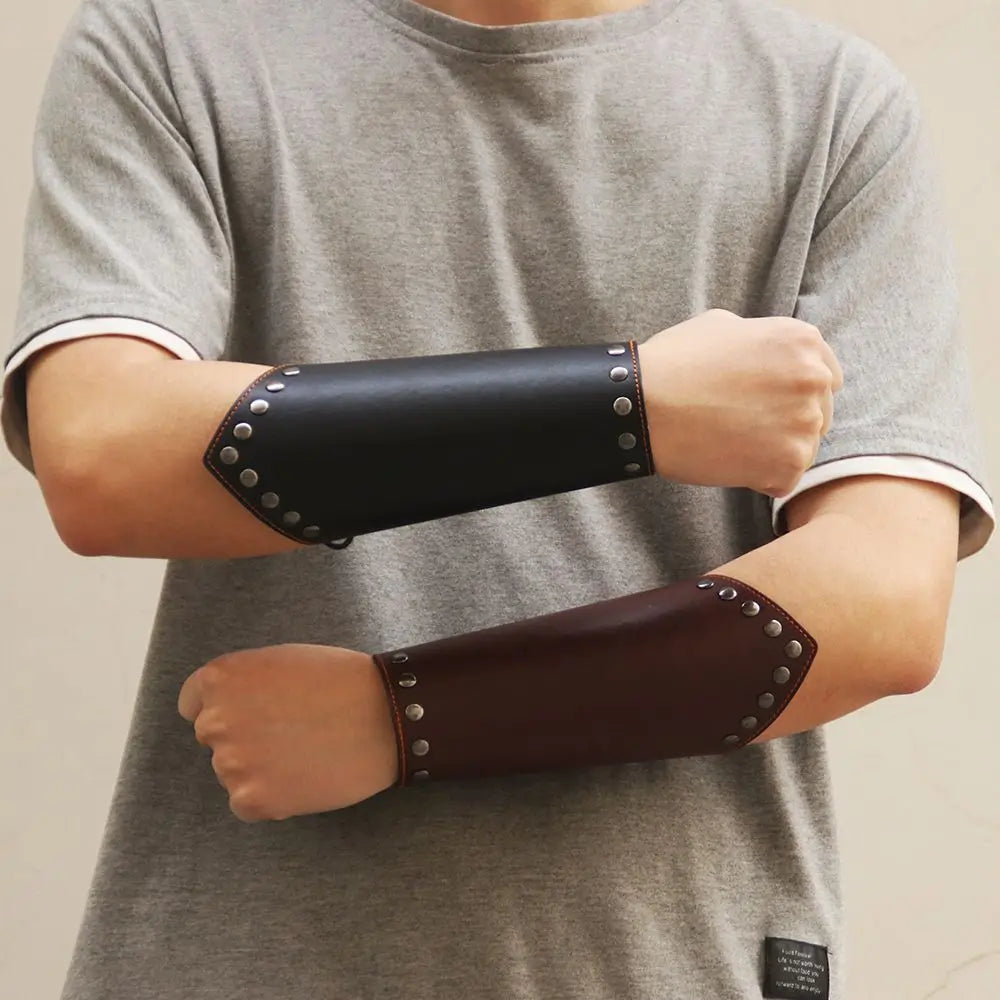 Sports Accessories Leather Archery Arm Guard Punk Gauntlet Viking Bracer Black Brown Safe Strap Men Women