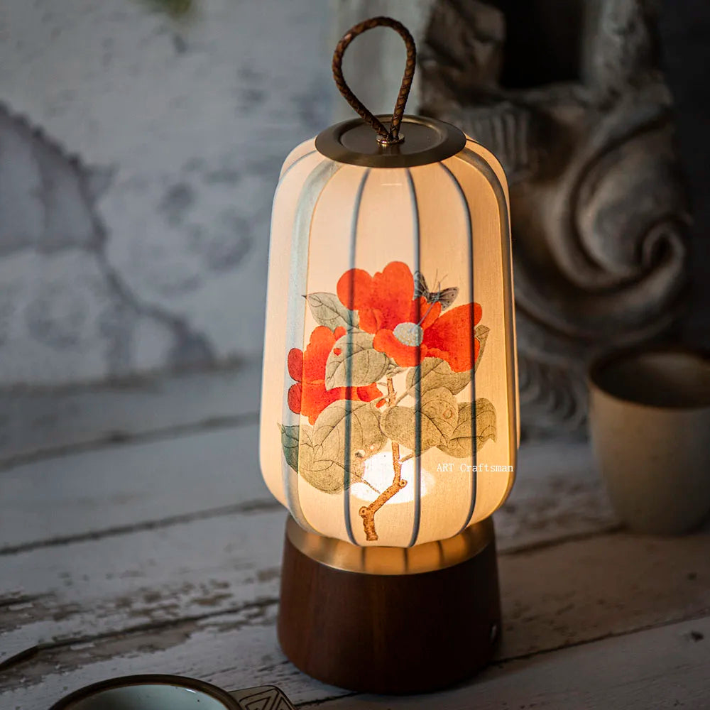 New Fabric Lanterns Portable Table lamp Traditional style Hand Art Drawing decoration Atmosphere Reading Lamp for Tea room (Free Shipping) 💝💖🌹 (Free Shipping) 💝💖🌹