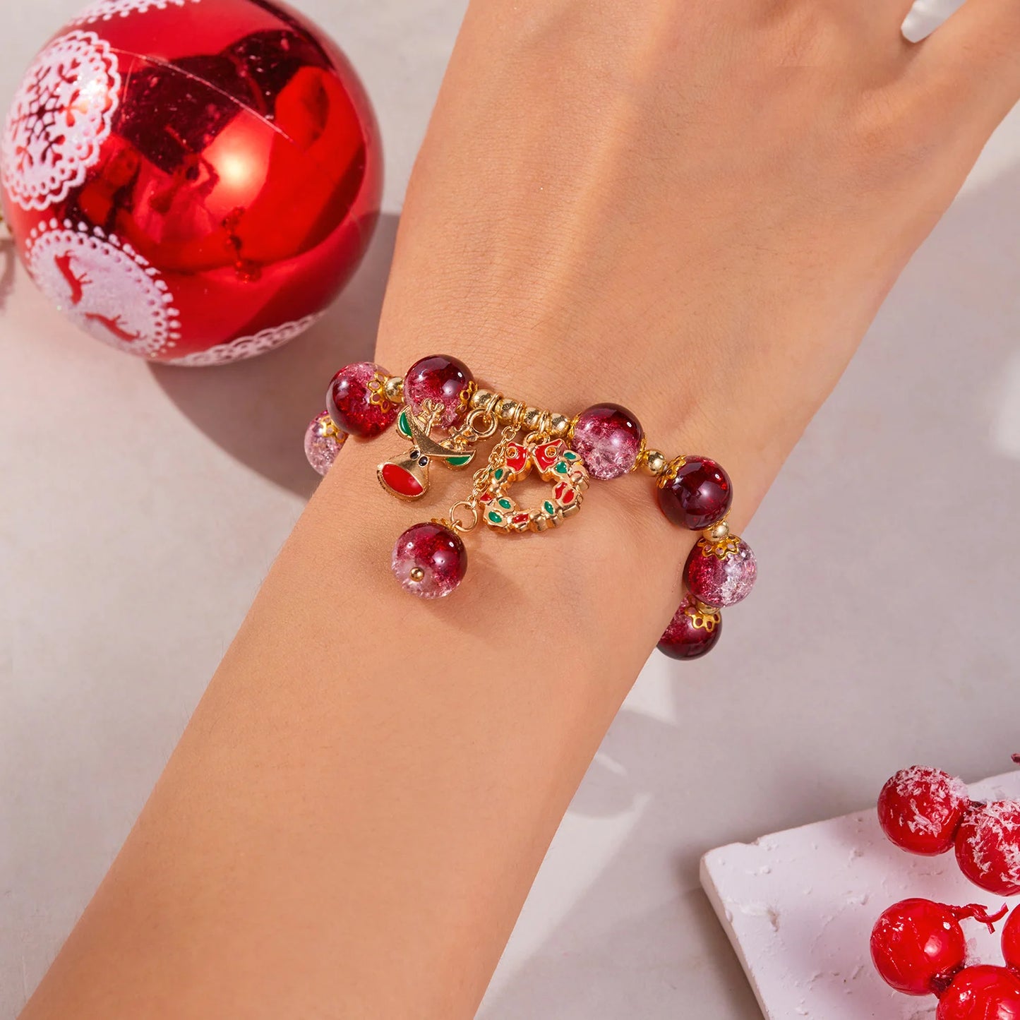 Trendy Christmas Bracelet for Women Men Sweet Handmade Crystal Beaded Santa Claus Tassel Bracelet New Year Party Jewelry Gifts
