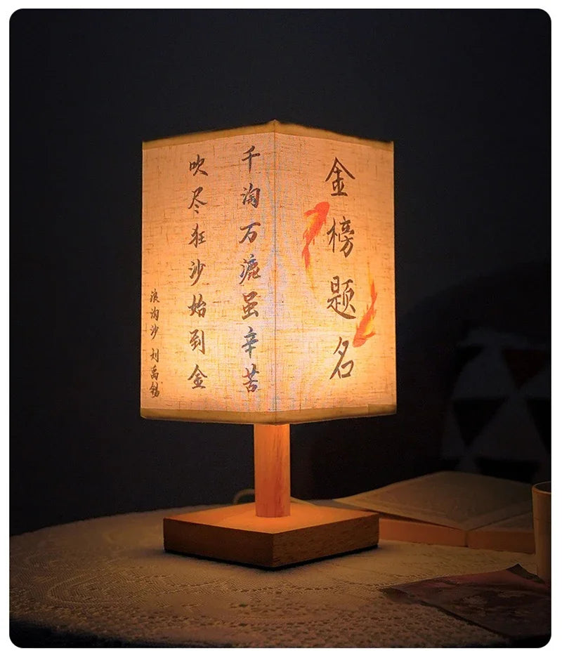 LED Decoration Table Lamps Simple Dimmable Plug Night Light Fabric Lampshade Square Bedroom Chinese Style Bedside Desk Lights