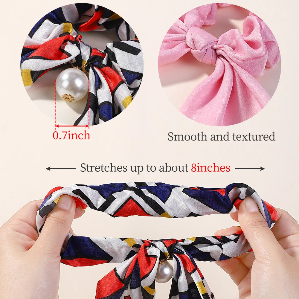 Fashion Vintage Solid Chiffon Velvet Bow Hair Ribbon Scrunchie for Women Girls Long Elastic Hair Tie Headwear Hair Accessories
