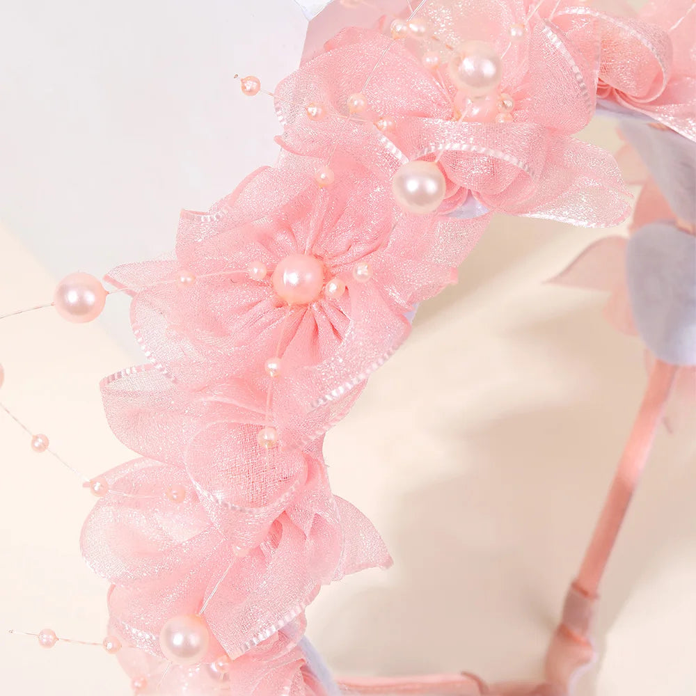 Fairy Flower Headband Sweet Lovely Girl Lace Floral Pearls Hair Hoop For Princess Wedding Birthday Headwear Accessories Gifts